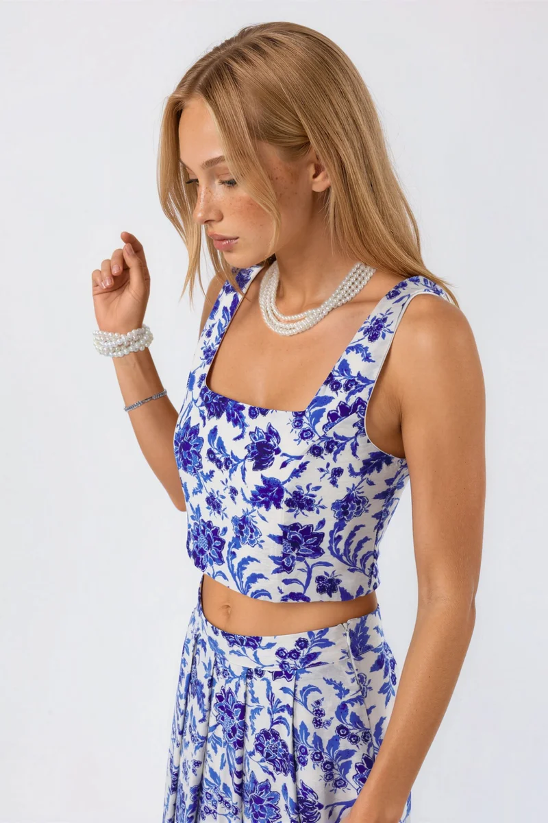 Busem BUSEM Floral Square Collar Cropped Blouse