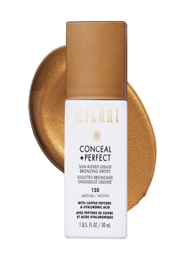Milani Bronzer- Sun Kiss Bronzing Drops, Conceal + Perfect Liquid Bronzer for Sheer, Weightless Coverage & Hydration enriched with Peptides & Tripeptides - Medium