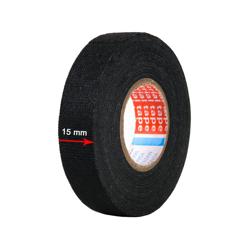 HSTECH 8 Rolls Wire Loom Harness Cloth Tape, Speaker Wiring Harness Cloth Tape, Black Adhesive Fabric Tape, for Automobile Electrical Wire harnessing Noise Dampening Heat Proof （15mm X 15m） - Image 2