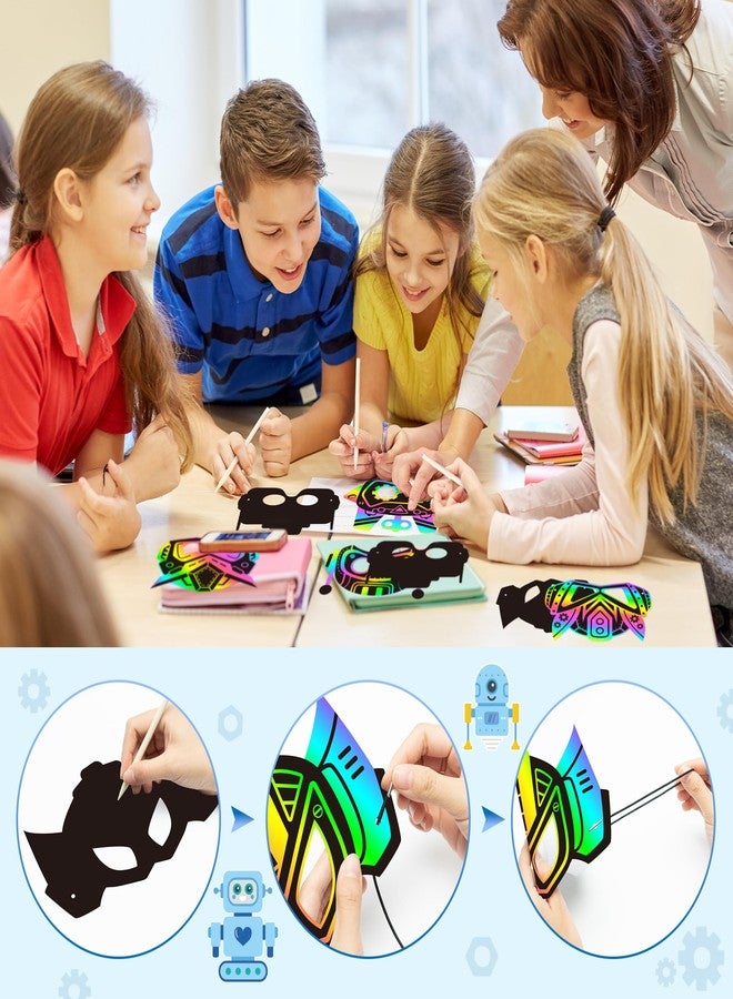 BeYumi Robot DIY Mask Craft - 30Pcs Robots Scratch Mask Gift Set for Kids Boys Magic Scratch Off Paper Art Craft Kit School Classroom Activity Art Project Birthday Dress Up Party Favors - Image 3