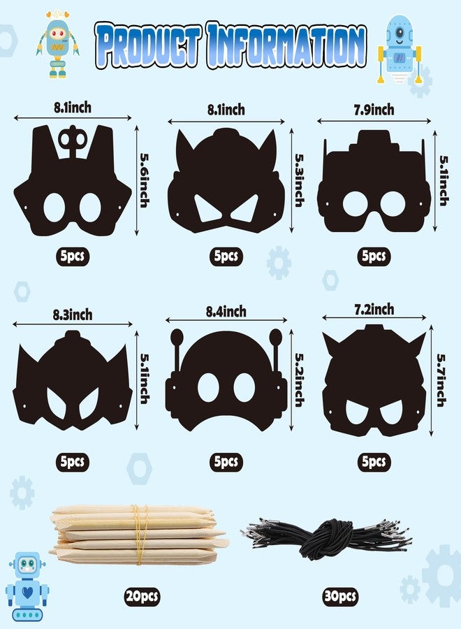 BeYumi Robot DIY Mask Craft - 30Pcs Robots Scratch Mask Gift Set for Kids Boys Magic Scratch Off Paper Art Craft Kit School Classroom Activity Art Project Birthday Dress Up Party Favors - Image 2
