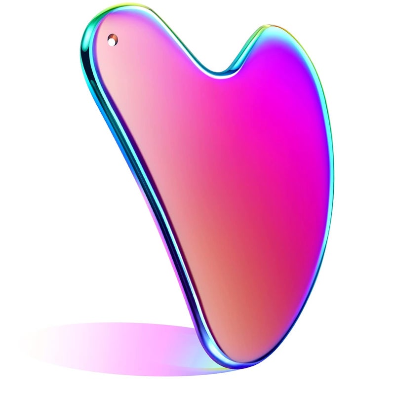 Nuanchu Stainless Steel Gua Sha Facial Tools Guasha for Face Metal Gua Sha Tighten Skin Massage Guasha Beauty Tool for Body Eyes Neck Massager with Travel Pouch Skin Care Gifts Rainbow Color