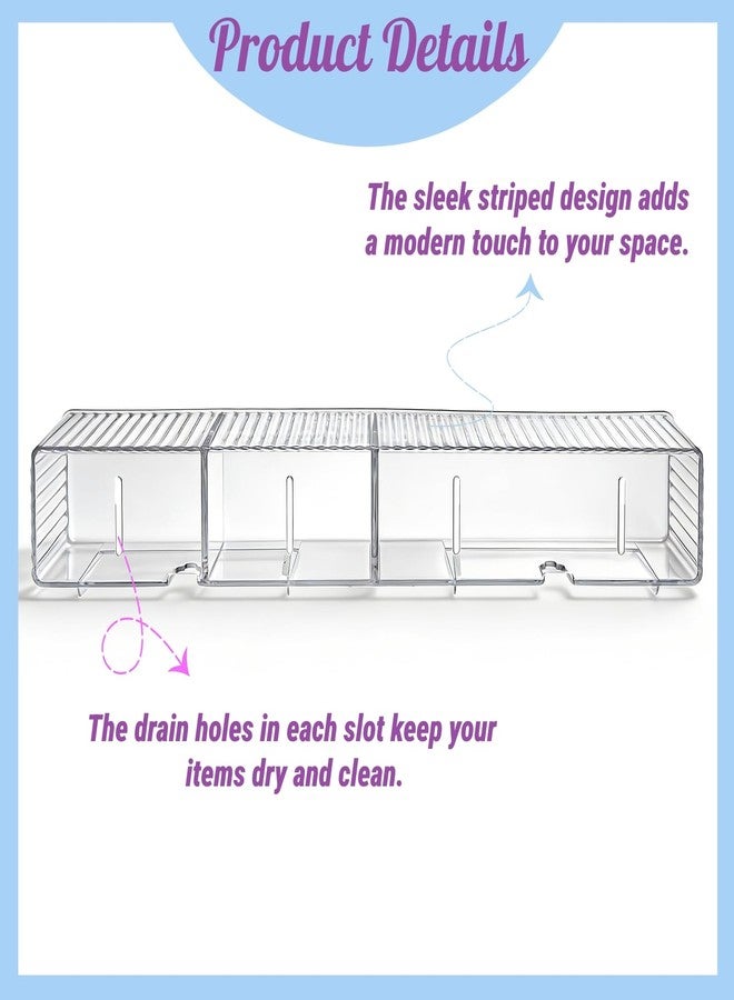 Jowgut 4 Pack Wall Mount Makeup Organizer, 14" Plastic Bathroom Storage Organizer with 3 Compartments, Clear Adhesive Shower Floating Shelf Cabinet Door Organizer for Wall Narrow Space Office - Image 5