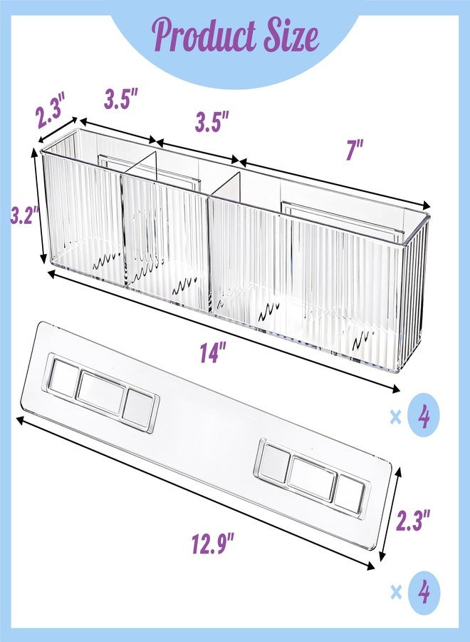 Jowgut 4 Pack Wall Mount Makeup Organizer, 14" Plastic Bathroom Storage Organizer with 3 Compartments, Clear Adhesive Shower Floating Shelf Cabinet Door Organizer for Wall Narrow Space Office - Image 3