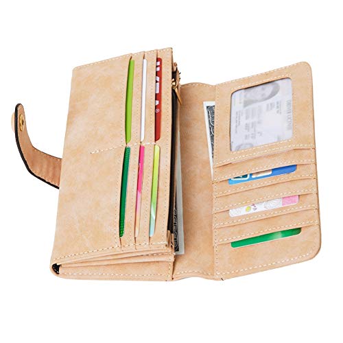 Cynure Women's Vegan Leather 17 Card Slots Card Holder Long Big Bifold Wallet,Pink - Image 3