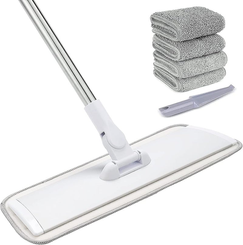 Conliwell 18" Professional Microfiber Mop Floor Cleaning System, Flat Mops with Stainless Steel Handle, 4 Reusable Washable Mop Pads, Wet and Dust Mopping for Hardwood, Vinyl, Laminate (White&Grey) - Image 1