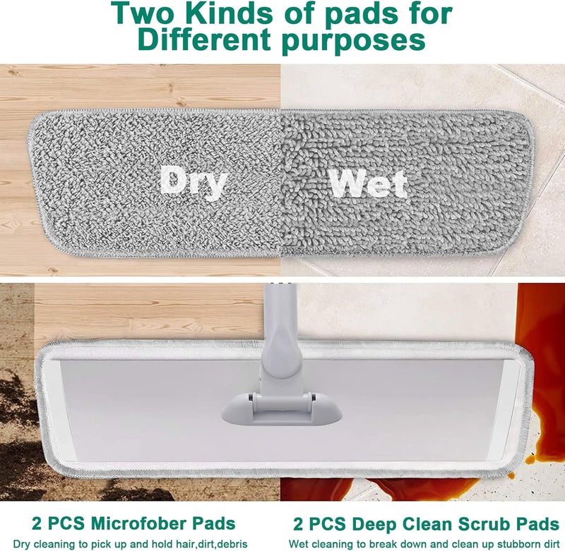 Conliwell 18" Professional Microfiber Mop Floor Cleaning System, Flat Mops with Stainless Steel Handle, 4 Reusable Washable Mop Pads, Wet and Dust Mopping for Hardwood, Vinyl, Laminate (White&Grey) - Image 3
