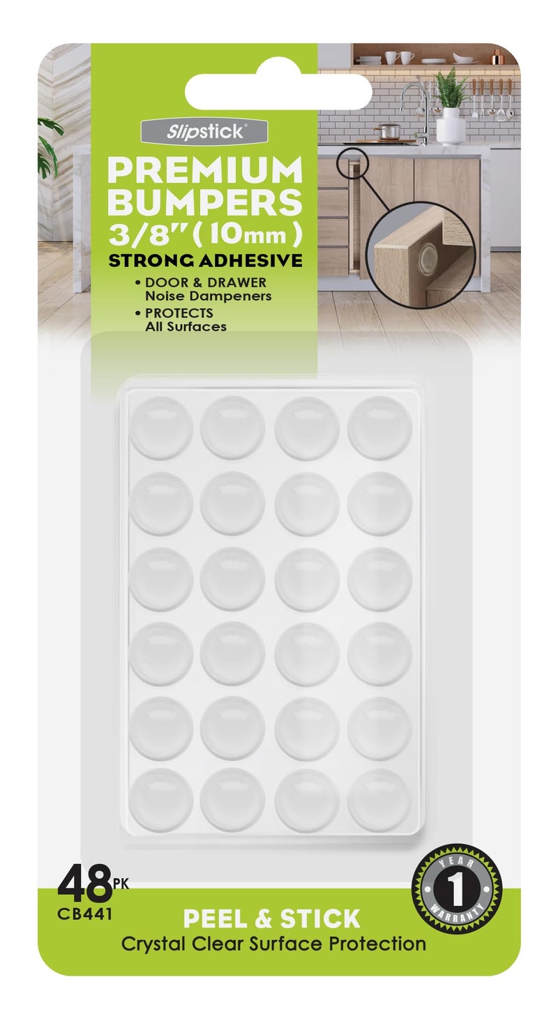 Slipstick Premium Cabinet Door Bumpers 38 Round Clear Adhesive Pads Cabinet Stoppers Rubber Bumpers for Drawers Cupboards Cutting Boards Glass Tops Picture Frames Furniture 48 Dampers