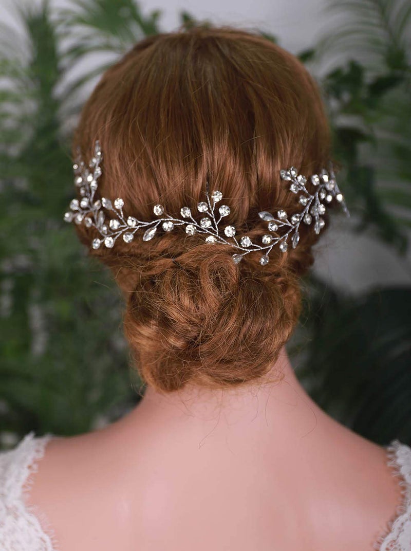 YERTTER Wedding Crystal Headband Rhinstone Hair Vine for Wedding Party Crystal Hair Vine Bridal Hair Accessories for Women and Bride Silver
