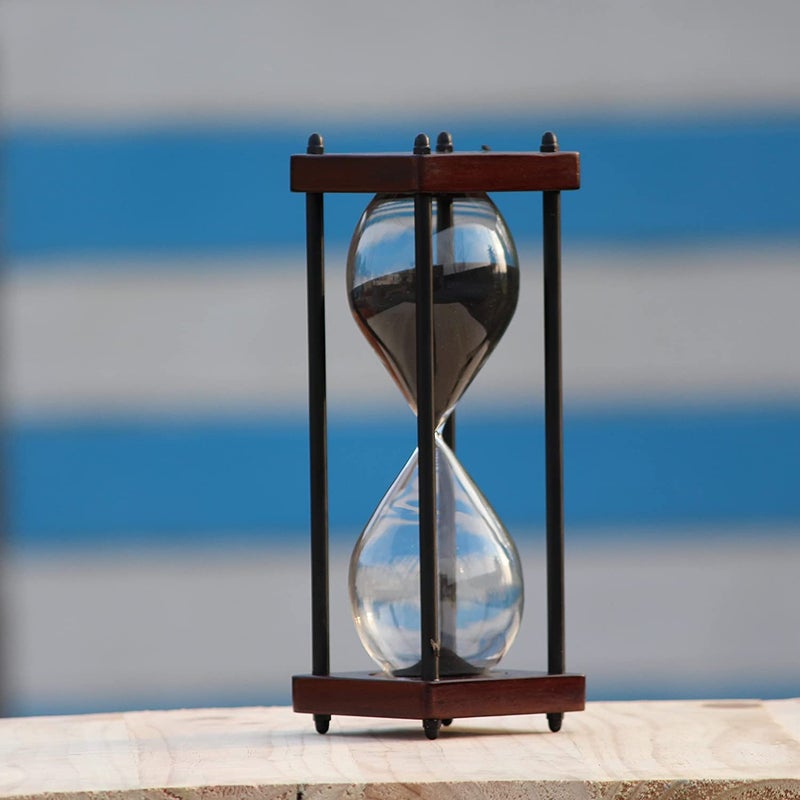 Antique Beautiful Sand Timer Brass 10 Wooden Base 30 Minutes Hour Glass for Gift - Image 2