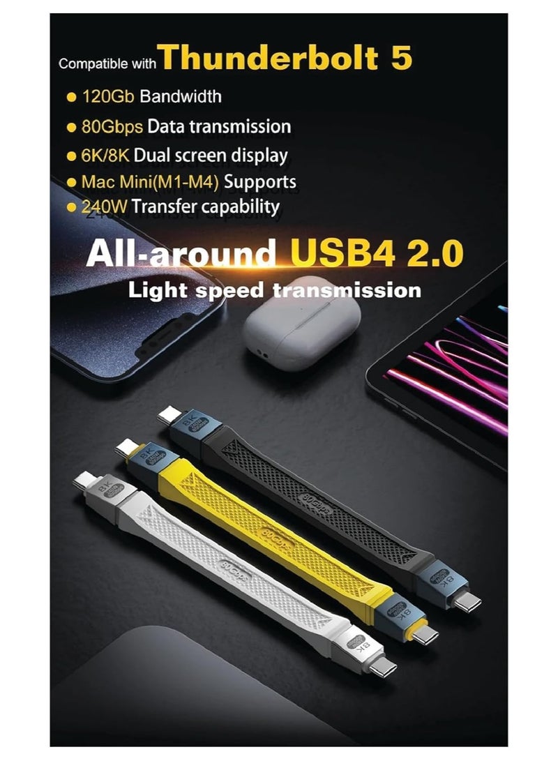 Generic valueable 1 FBC TPD 3.1 Thunderbolt 5 Short Fast Charging Data Cable with iMarker Chip, USB-C to USB Type-C 4 V2.0, 80Gbps Bandwidth, 120GB eGPU 8K@60Hz - 48V/5A 240W, 13cm, Black - Image 2