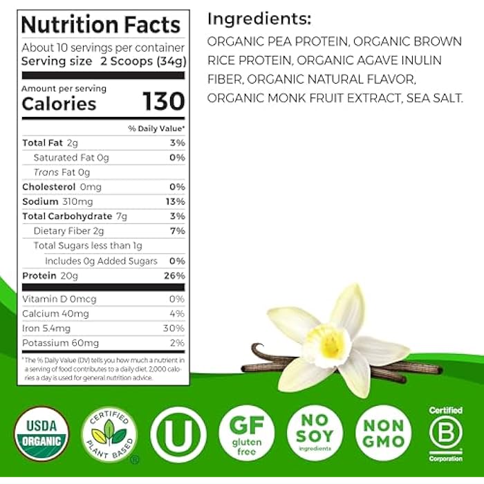 Orgain Organic Vegan Perfect Blend Protein Powder, 20g Clean Plant Protein, 6 Ingredients, <1g Sugar, Gluten Free, Non-GMO; No Artificial Flavors, Stevia Extract, Dairy or Soy Ingredients- Vanilla - Image 2
