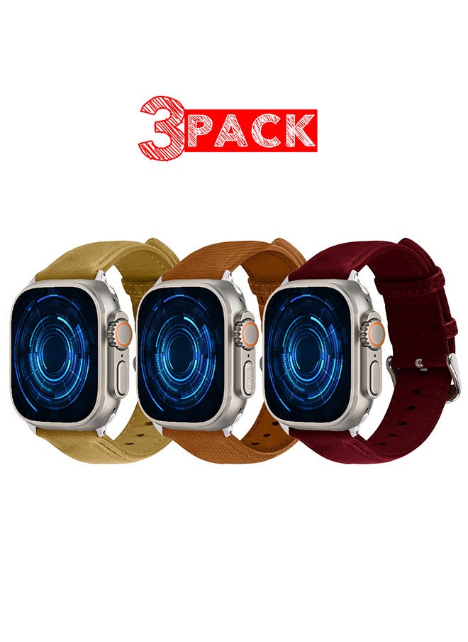 CATANES - 3 Pack For Apple Watch Band 49mm/45mm/44mm Leather Band Buckle Strap Wristband Compatible with Apple watch series Ultra2/Ultra/8/7/SE/5/4/3/2/1 - Image 1