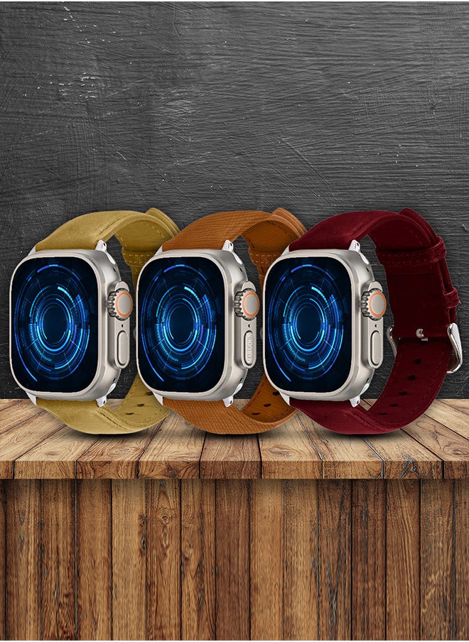CATANES - 3 Pack For Apple Watch Band 49mm/45mm/44mm Leather Band Buckle Strap Wristband Compatible with Apple watch series Ultra2/Ultra/8/7/SE/5/4/3/2/1 - Image 1