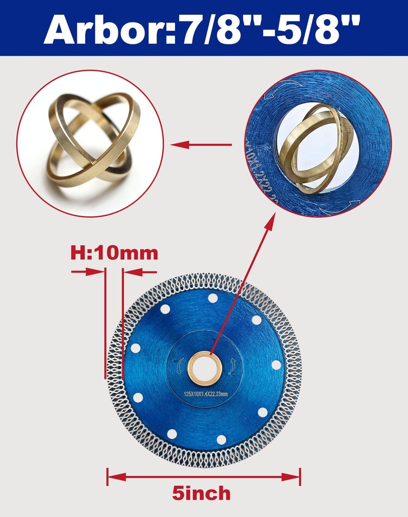 OSTEK 5" Super Thin Diamond Tile Blade Porcelain Cutting Blade for Cutting Granite Marble Ceramics Porcelain Tiles - Image 2