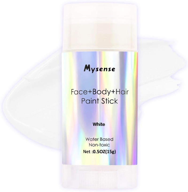 قلم طلاء الشعر والجسم الأبيض من ميسنس - مكياج مهرج أبيض - طلاء شعر مؤقت قابل للغسل بالماء - طلاء جسم كريمي غير سام لعيد الهالوين - مكياج جمجمة زومبي مصاص دماء - 05 أونصة / 15 جرام