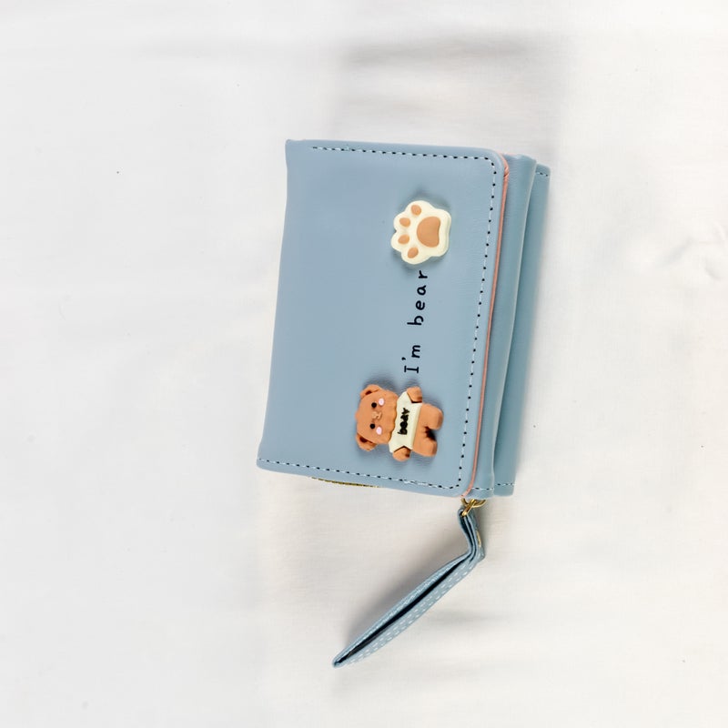 Leather Flip Wallet & Card Holder with Multiple Pockets - Blue - Image 1