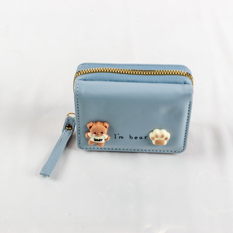 Leather Flip Wallet & Card Holder with Multiple Pockets - Blue - Image 2