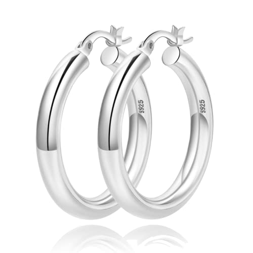 OOOPEL 4mm Thick Gold Chunky Earrings Steling Silver Post Hoops For Women Hollow Tube Hoop Hypoallergenic Lightweight Large 20/30/40/50/60MM, Sterling Silver, No Gemstone, Silver,30mm - Image 1