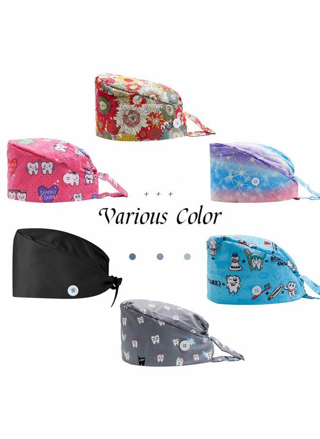 LUCKYBUNNY - 3PCS Cute Teeth Working Cap with Button, Women Men Breathable Lace Up Sweatband Work Hat Hair Cover (Tooth & Toothbrush) - Image 1
