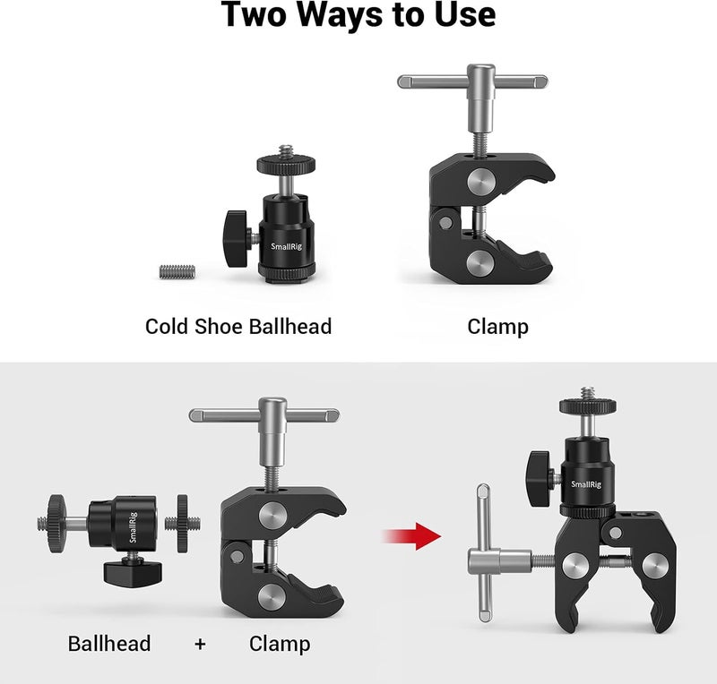SMALLRIG Super Clamp Mount with Mini Ball Head Mount Hot Shoe Adapter with 1/4 Screw for LCD Field Monitor, LED Lights, Flash, Microphone, Gopro, Action Cam - 1124 Seasonal & permanent compatible - Image 4