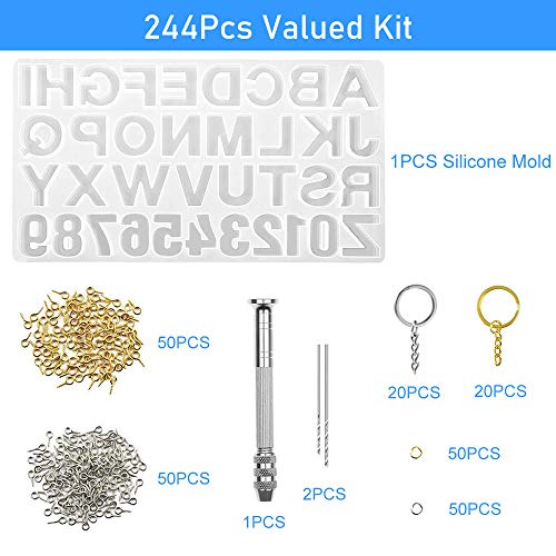 Nupinta 244Pcs Alphabet Silicone Resin Casting Molds Kit, Reversed Letters & Numbers Epoxy Casting Molds with Pin Vise Set for DIY Making Keychain/House Number Resin Crafts - Image 2