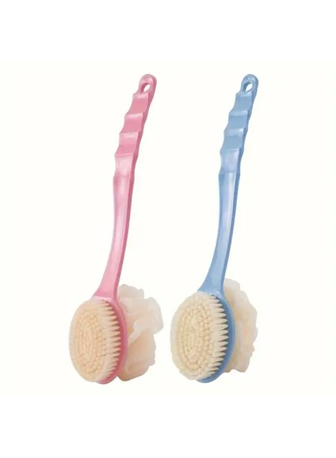 Blue Japanese Bath Brush Long Handle Soft Back Body Exfoliation Two In One Mud Brush Durable - Image 2