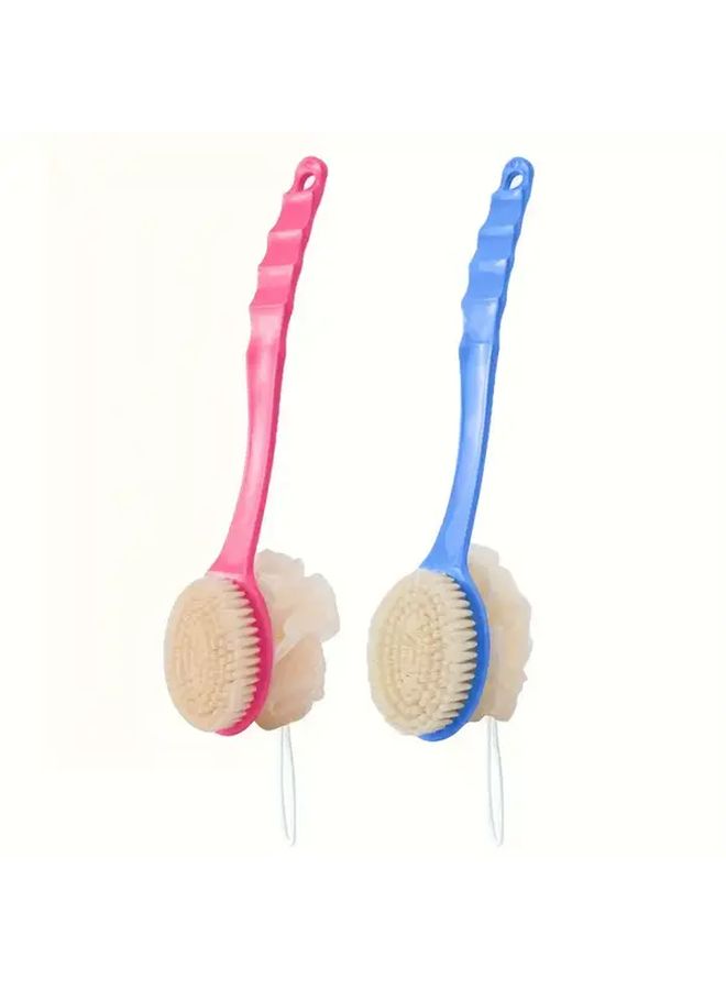 Blue Japanese Bath Brush Long Handle Soft Back Body Exfoliation Two In One Mud Brush Durable - Image 3