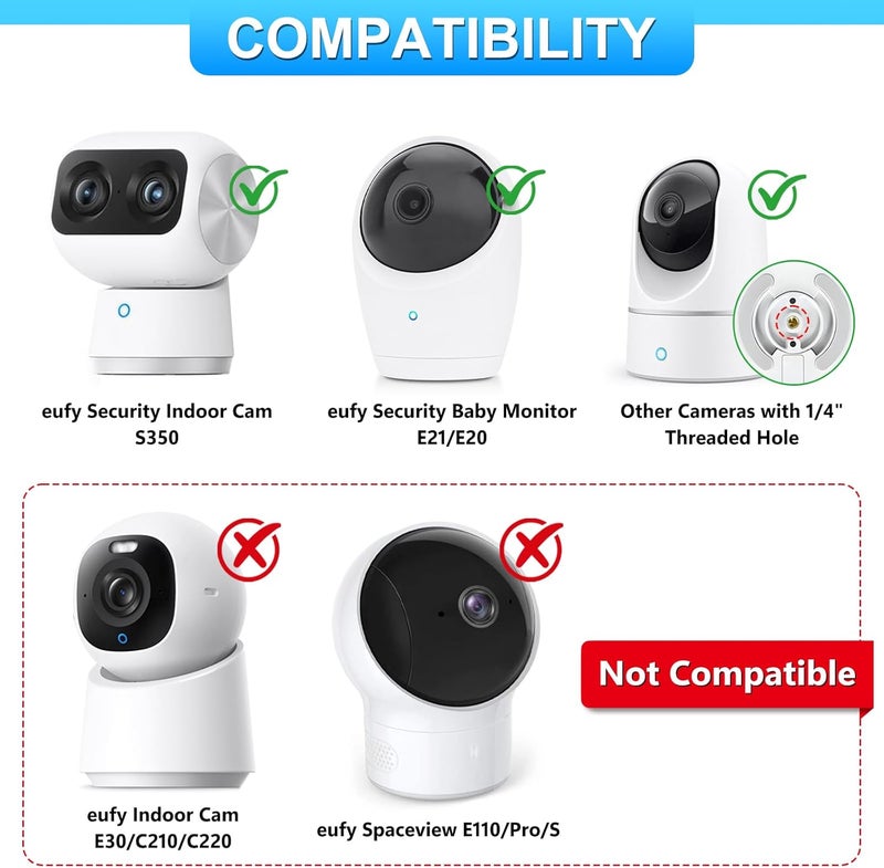 wochel Security Camera Mount for eufy Indoor Cam S350 Adjustable Baby Monitor Wall Mount for eufy E20E21 Other Cameras with 14 Threaded Hole No Drilling Mounting Bracket for PetDogBaby Camera - Image 2