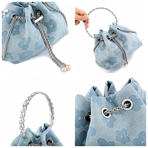 Ayliss Women Evening Handbag Mini Clutch Rhinestone Pouch Crossbody Handbag Purse Top Handle Floral Shoulder Bag Prom (Mini,Blue) - Image 5
