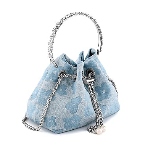 Ayliss Women Evening Handbag Mini Clutch Rhinestone Pouch Crossbody Handbag Purse Top Handle Floral Shoulder Bag Prom (Mini,Blue) - Image 4