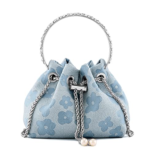 Ayliss Women Evening Handbag Mini Clutch Rhinestone Pouch Crossbody Handbag Purse Top Handle Floral Shoulder Bag Prom (Mini,Blue) - Image 1