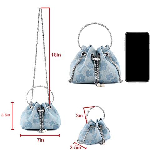 Ayliss Women Evening Handbag Mini Clutch Rhinestone Pouch Crossbody Handbag Purse Top Handle Floral Shoulder Bag Prom (Mini,Blue) - Image 3
