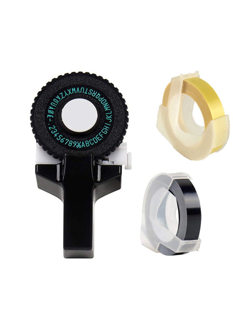 3D Label Printer Click Small Model Label Makers Manual Embossing Label Maker Typewriter Printer DIY Machine for Home Business Work Black With Free Black Tape and Gold Tape - Image 1
