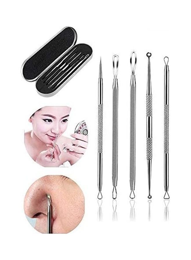 NuSense 5-Piece Stainless Steel Blackhead Remover With Case Silver - Image 3