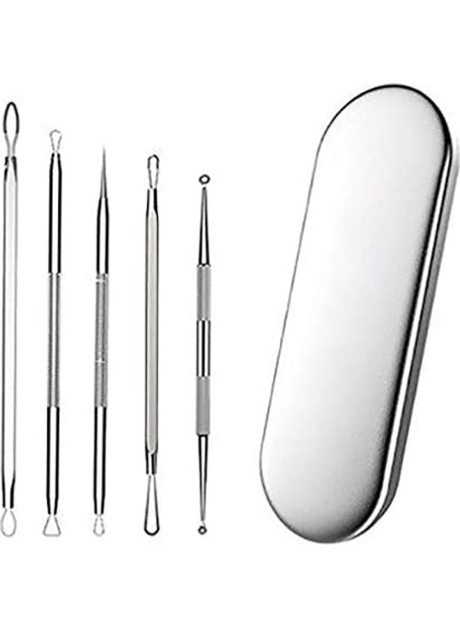 NuSense 5-Piece Stainless Steel Blackhead Remover With Case Silver - Image 1