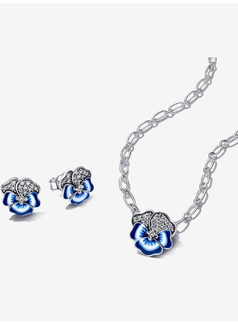 Pan Home Blue Pansy Jewelry Gift Set (including necklace and a pair of earrings) - Image 1