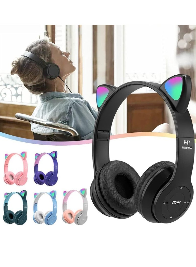 سماعات أذن لاسلكية بتصميم قطة مضيئة، مزودة بإضاءة ستيريو LED، تغطي الأذن بالكامل - Image 3