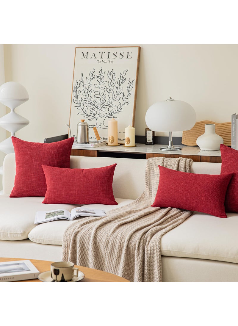 K KEVIN TEXTILE Kevin Textile Farmhouse Christmas Decorative Throw Pillow Covers for Couch Faux Linen Accent Pillow Cover Modern Decor Pillow Case 20 x 20 Inch Red  - Image 4