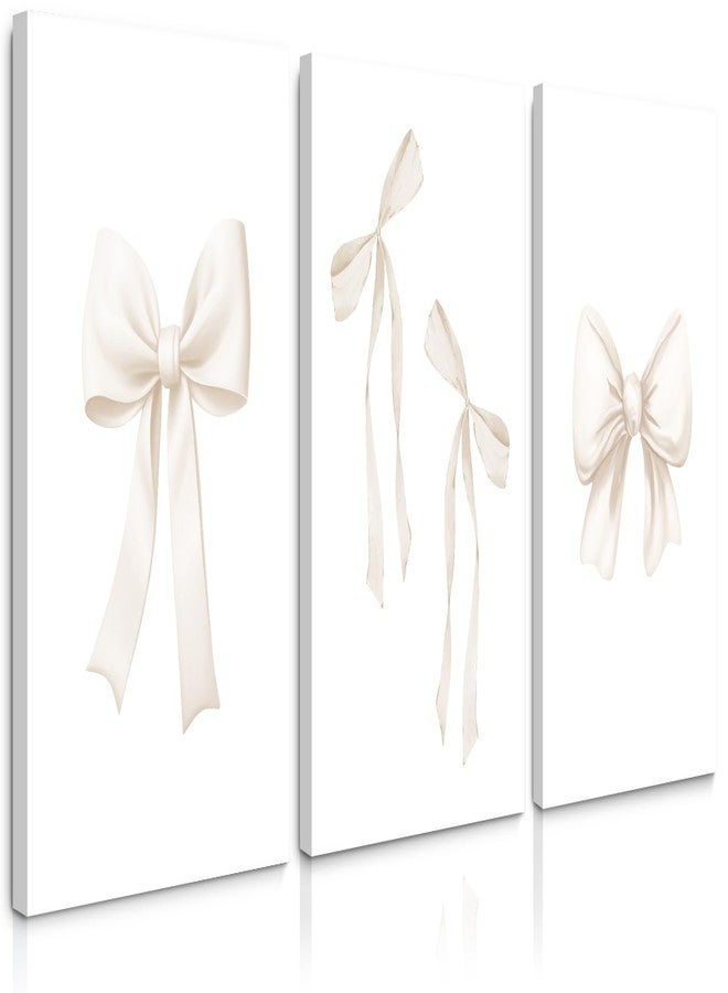 Pennclys Bow Wall Art Decor Preppy Beige Bow Poster Girly Room Wall Art Prints Beige Bow Knot Wall Decor Coquette Room Picture Pastel Bow Poster for Nursery Girl Room 12x16 Inch Unframed Set of 3 - Image 1