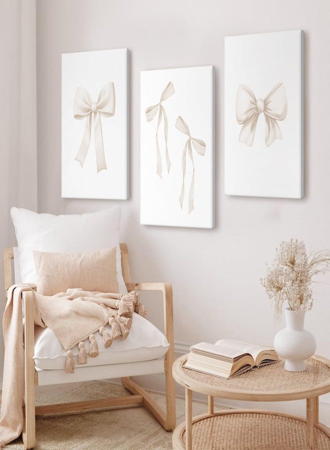 Pennclys Bow Wall Art Decor Preppy Beige Bow Poster Girly Room Wall Art Prints Beige Bow Knot Wall Decor Coquette Room Picture Pastel Bow Poster for Nursery Girl Room 12x16 Inch Unframed Set of 3 - Image 5