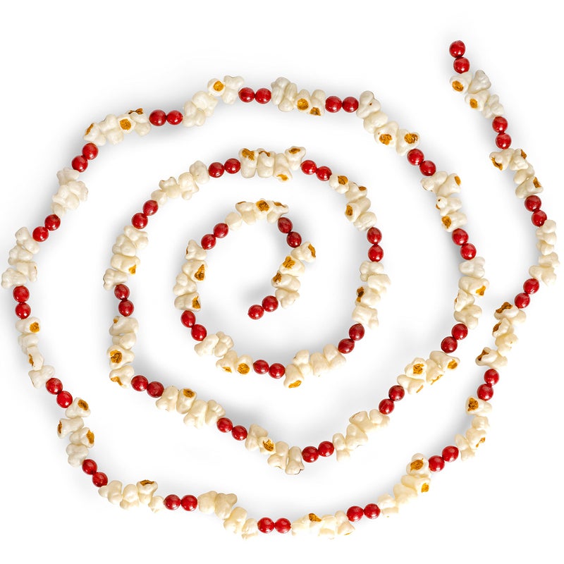 Ornativity Popcorn Cranberry Wooden Garland Realistic Pop Corn and Rustic Red Wood Beaded Christmas Tree Decorations Garland Bead Strand