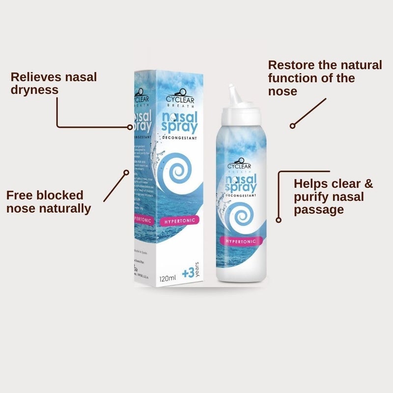 CYCLEAR Hypertonic Nasal Spray 120ml |For 3+ Years Kids | Daily Hygeine To Help Clear & Purify The Nasal Passage | Relieves Nasal Dryness, 4.05 fl oz - Image 3