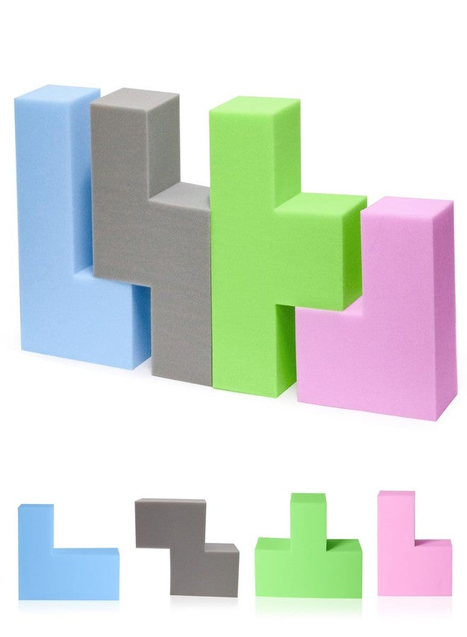 FUBOTRAD Tetris-Shape Soft Foam Blocks - Kids Foam Pit & Climbing Blocks for Toddlers, 4 PCS Building Blocks for Safe Play & Creative Stacking-Blue/Pink/Green/Grey - Image 1