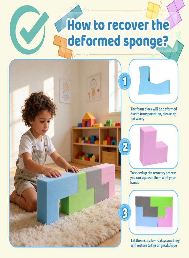 FUBOTRAD Tetris-Shape Soft Foam Blocks - Kids Foam Pit & Climbing Blocks for Toddlers, 4 PCS Building Blocks for Safe Play & Creative Stacking-Blue/Pink/Green/Grey - Image 5