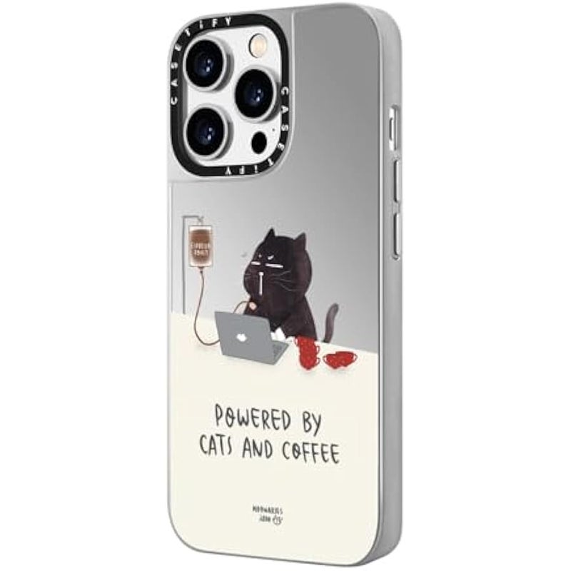 Casetify Mirror Case for iPhone 14 Pro Compatible with Magsafe - Powered by Cats and Coffee - Silver on Silver - Image 5