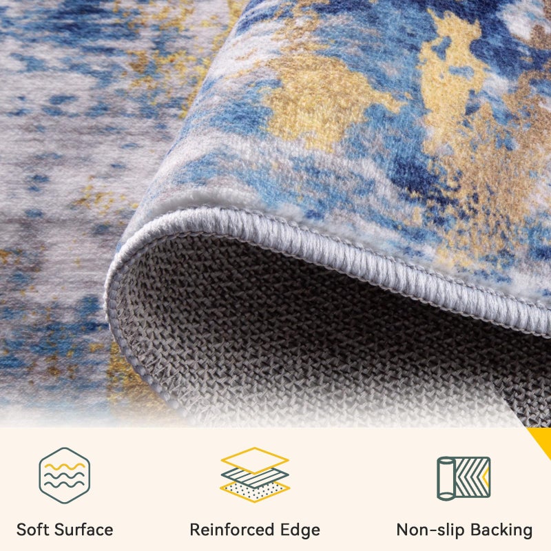 RELEANY Washable Area Rugs 2'x10' Non-Slip Modern Abstract Soft for Living Room Entryway Bedroom Nursery  Print Pattern  Grey Blue Gold/Golden - Image 4