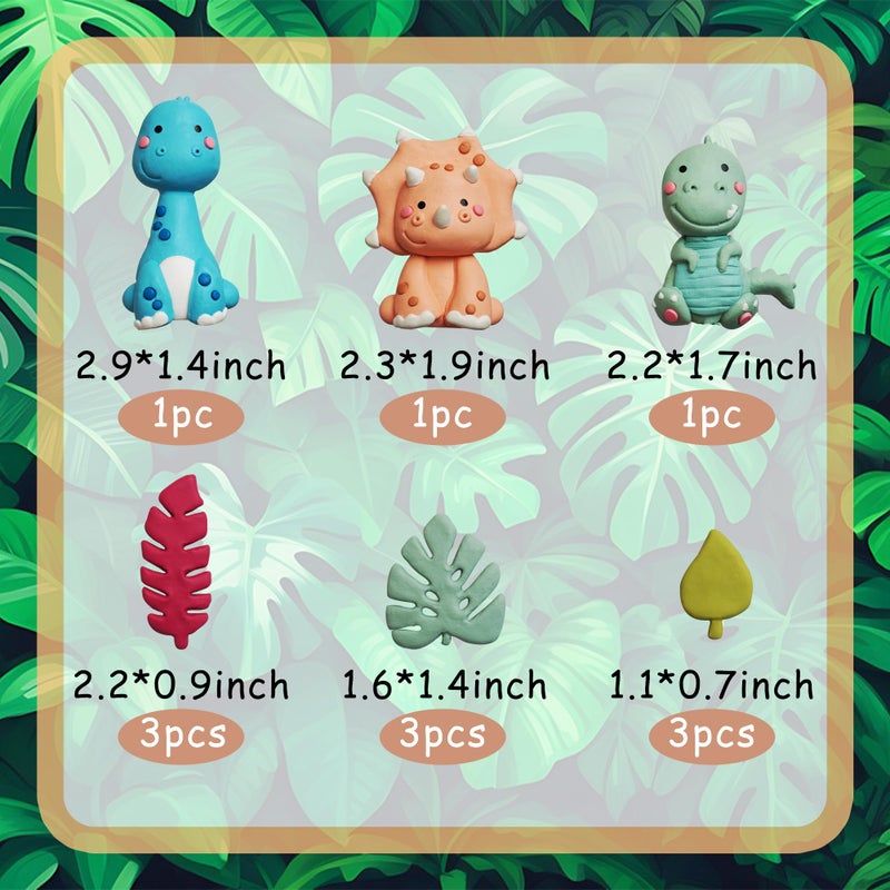ZXSWEET Clay Dinosaur Cake Toppers With Leaves for Birthday Dinosaur Theme Jungle Theme Supplies - Image 2