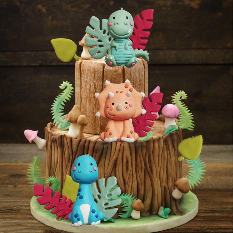 ZXSWEET Clay Dinosaur Cake Toppers With Leaves for Birthday Dinosaur Theme Jungle Theme Supplies - Image 3