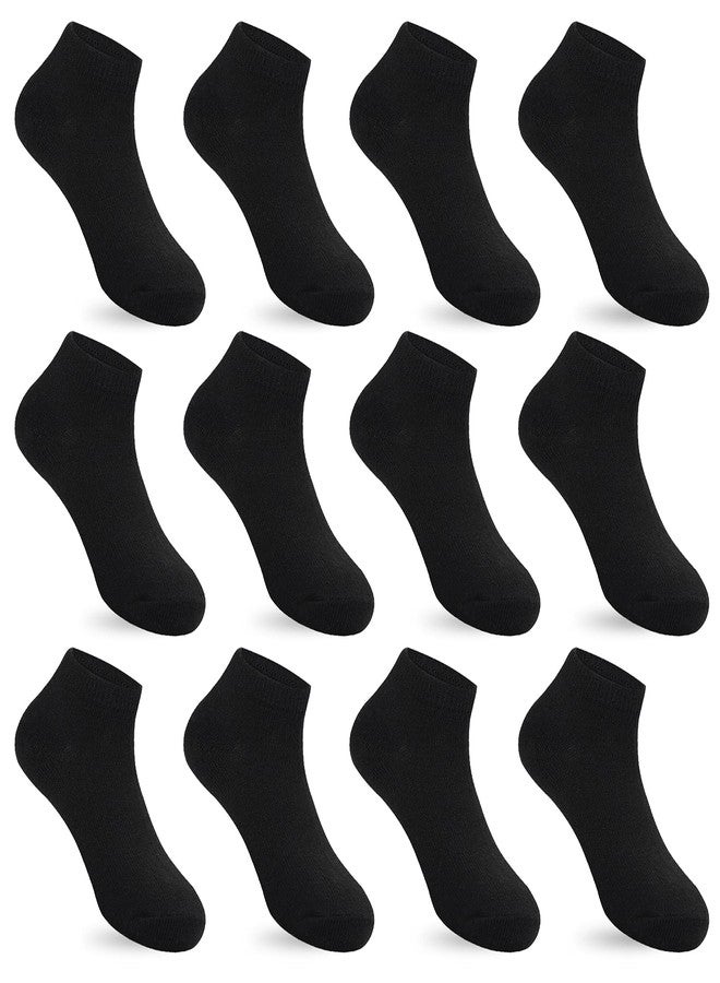 Auranso 12 Pairs Boy Athletic Ankle Socks Girl Low Cut Sock Black 9-12 Years - Image 1